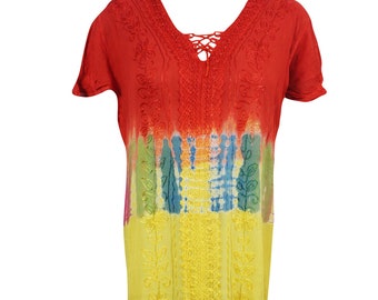 Womens TIEDYE Summer Dress, Beach Cover Up, Tie Dye Colorful Loose Boho Dresses ML