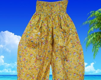 Boho Harem Pants, Yellow Recycle Silk, Pirate Pants, Stylish Pant, Loose Fit Yoga Pant, Comfy Hippie Festive Pants SM
