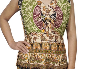 Maxi dress, Jungle Groove Bohemian dresses, 70s Retro Womens Maxi Dress, Cotton Printed Sleeveless Summer Dresses M/L