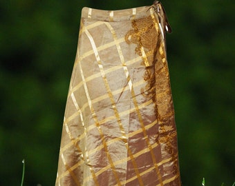 Womens Maxi Wrap Skirt, Desert Taupe Gold Floral Sari Skirt, Fall Maxi Wrap Skirt, Reversible 2 Layer, Wraparound Skirt, One Size