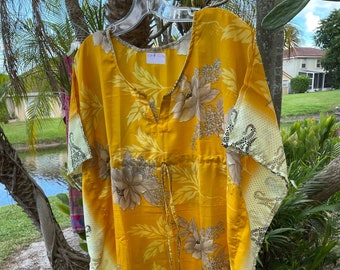 Women's Maxi Kaftan Dresses, Fall Caftan, Yellow, Oversized, Boho Maxi dresses, Hi Drawstring, Maternity, L-2XL One Size