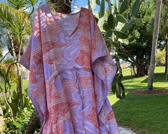 Womens Maxi Caftan Dress, MATERNITY DRESS, Ethical Purple Pink Printed Loose Beach dresses, Soft Lightweight Resort Kaftan Dresses M-2XL