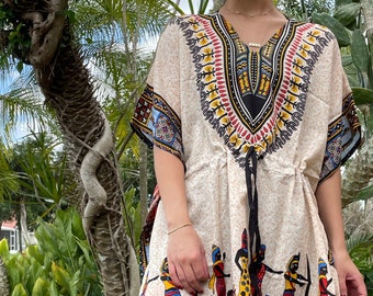 Womens Short Kaftan Dress, Boho Hippie Kaftan, Oversized Caftan, Dashiki Summer Dress, Beach Cover up, Caftan Travel Gifts L-2XL