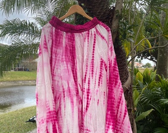 Womens Maxi Skirt, Pink Tie Dye Long Skirt, Summer Cotton Hippie Chic Bohemian Long Maxi Skirts SM