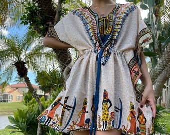 Womens Dashiki Tunic Caftan, Resort wear, Kaftan dress, Beach Swim Cover up, Oversized Short Kaftan Dresses , Beach Holiday Gift L-2XL