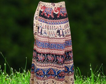 Women Printed Indian wrap Skirts, Travel Skirts, Beach Skirt, Pink Blue Handmade Jaipuri Long Skirt, Cotton Skirts, Open Waist One size