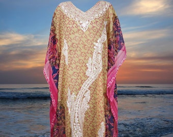 Womens Loose Kaftan Maxi Dresses, Luxury Sheer Georgette Embroidered Caftan Dress, Orange Pink Kaftan Cruise Long Dress L-4XL One Size