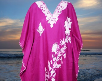 Womens Kaftan Midi Dress, Pink Embellished Floral Caftan, Handmade Gift, Travel Dress, Cotton Cruise Caftan, One Size L-4XL