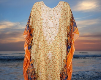 Cruise Kaftan Maxi Dress, Womens Caftan Dresses, Orange Floral Embroidered Sheer Sexy Beach Coverup, Loose Caftan L-4XL One Size