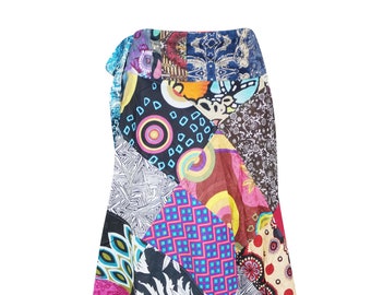 Womens Wrap Around Skirts, Cotton Summer Skirts, Mutlicolor Patchwork Boho Maxi Skirt, Bohemian Fashion One Size