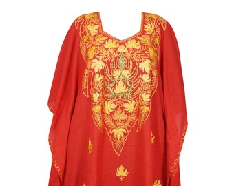 Womens Kaftan Maxi Dress, Flowy Caftan, Red Housedress, Caftan Plus Size Clothing, Embroidered Kaftan, Oversized L-4XL