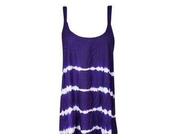 Womens House Dress, Maxi Blue White Tie Dye Cover-Up Tank Dress, Sleeveless Fit Flare Summer Fashion Comfy Dresses XS