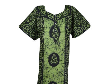 Womans Printed Cotton Nightwear Caftan Short Sleeves Button Front Nightgown Sleepwear Evening Maxi Kaftan Dress XL