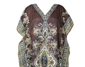 Womens Kaftan Dress, Kaftan Muumuu / Asian Inspired, Hostess Dress, Brown Print Maxi Gown, One Size Fits, Hippie, L-2XL