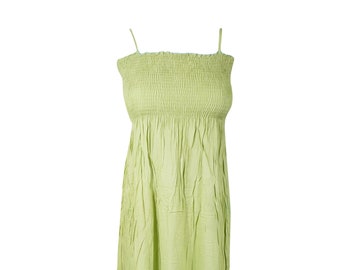 Women's Boho Smocked Bodice Dress, Green Tie Dye Long Dresses, Summer Strap Dress, Beach Travel Dress, Sundress, S/M