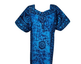 Womens Maxi Dress, Kaftan Blue Batik Boho Dresses, Cotton Loose Caftan Dress, Housedress, Nightwear, Kaftan Dresses XL