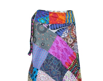 Womens Wrap Skirt, Adjustable blue mix Cotton Skirt, Travel Clothing, Patchwork Design One Size Fits All Skirt