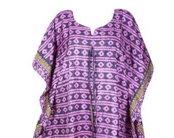 Women's Floral Dress, Recycle Silk Maxi Kaftan, Caftan dress, Purple, Oversized Boho DRESS, Gift for Mom, L-2XL One Size