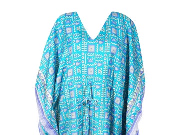 Womens Maxi Kaftan Dress, Handmade Recycle Silk, Up in the Clouds Printed Caftan, Long Dresses, Flowy Cover up, Loose Dress L-2XL One size