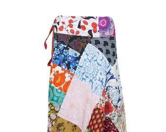 Bohemian Wrap Around Skirt in Mixed Green Floral Patchwork, Long Length Hippie Skirts, Boho Beach Wrap Skirt One Size