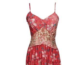 Womens Casual Dress, Red Floral Printed Spaghetti Strap Dresses, Summer dresses, Bohemian Fashion S/M