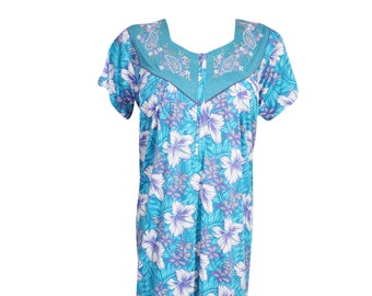 Women's Caftan Dresses, Kaftan Maxi Dress Blue Print Night Dress, Lounger , Sleep Dress, Casual Nightwear Gown L