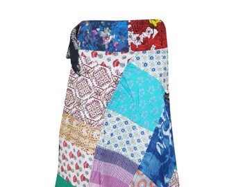 Womens Wrap Skirt, Patchwork Wrap Around Long Cotton Skirt, Multicolor Magic Skirts One size