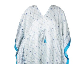 Women's Maxi Kaftan Dresses, White Sky Blue Printed Dress, Beach Cover ups, Caftan Dress, CHRISTMAS GIFT L-2XL One size
