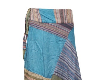 Womens Wrap skrits, Blue Midi Patchwork Boho Skirt, Hippie Skirt, Patchwork Summer Skirt,  Festival Vacation Skirt S/M