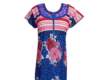 Womens Boho Maxi Dresses, Housedress Lounger Loose Multicolor 70s Retro Muumuu Lounger Maxi Caftan Dresses M