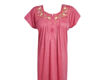Womens Nightgown Kaftan, Pink Nightdress, Maxi Caftan Casual Nightwear, Soft Maternity Housedress Gown M