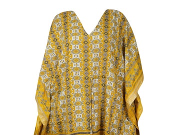 Women's Cruise Kaftans, Recycled Silk Maxi Dresses, Yellow Silk Dress, Fall Fashion, Caftans, L-2X, One size