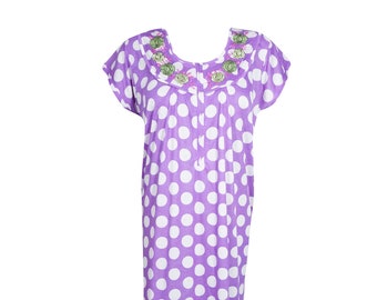 Women's Caftan Dresses, Maternity Maxi Dress, Purple White Circle Print Muumuu, Lounger, Resort Wear, Boho Loose Nightwear L