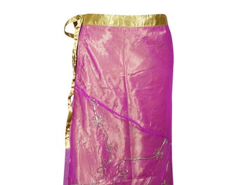 Womens Wrap Skirt, Pink Gold Vintage recycle Sari Georgette Skirt, Reversible 2 Layer Skirts, Embroidered Long Wrap Skirts One Size
