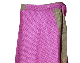 Womens Wrap Skirt, 2 Layer Skirts, Purple Printed Indian Vintage Sari Skirt, Beach Wear Reversible Wrap Skirts One Size