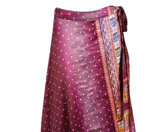 Womens Sari Wrap Skirt Printed Purple Blue Printed 2 Layer Summer Beach Wear Cover Up Long Magic Skirts One Size