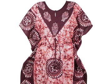 Womens Kaftan Maxi Dress, boho Maternity Dress, Beach Kaftan, Maroon Batik Printed Beach Cover up, Housedress Maxi Caftan, One size L-3XL