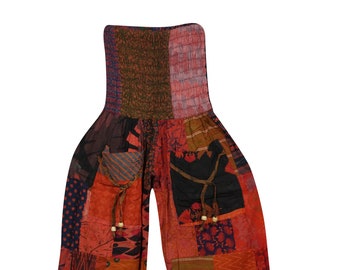 Patchwork Harem Pants with Pockets, Cuff Ankle Hippie Boho Cotton Harem Pants, Women’s Pants, Red Festival Pants S/M