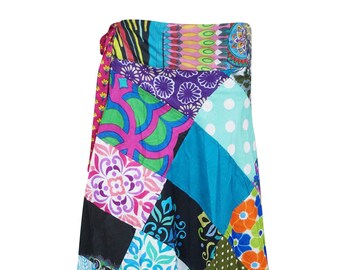 Womens Wrap Skirt, Bohemian Gypsychic Wrap Skirt, FUN Patchwork Printed Cotton Cover Up Summer Skirts One size