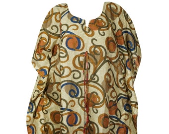 Womens Maxi Kaftan Dress, Printed Orange Cover Up, Beach Dress, Recycled Silk, Resort Caftan, Summer Dresses M-2XL