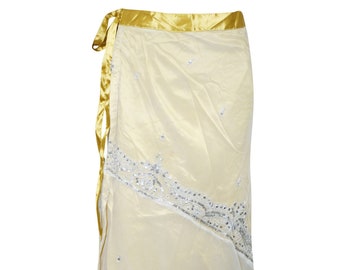 Womens Long Wrap Skirt, Beaded Wrap around Skirt, Sequins Lemon Gold Recycle Wrap Skirts One size