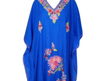 Womens Maxi Kaftan Dresses, Housedress, Loose Maternity Long Dresses, Royal Blue Beach Cover Up Cotton Caftan Dress, L-2XL