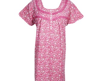 Women Maxi Kaftan Dress, Pink Printed Maternity dress, Sleepwear, Nightwear, Resort Wear, Housedress S-XL one size