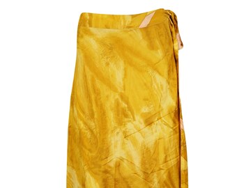 Womens Wrap Skirt, Long Vintage Sari Skirt, Beach Wear Reversible 2 Layer Skirts, Yellow Purple Printed Wrap Skirts One Size