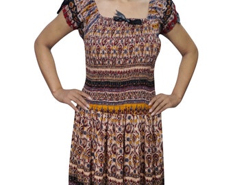 Womens Maxi Dress, Off Shoulder Cotton Printed Summer Dress, Printed Gypsy Hippie Chic Long Dress M/L