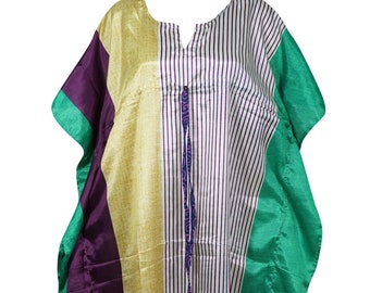 Womens Maxi Kaftans, Colorful Dress, Recycle Silk, Printed Caftan, Resort Wear, Boho Beach Coverup, L-2XL, One size