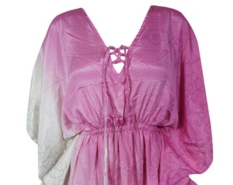 Women's Caftan Dress, Beach Cover, Summer Dress, Recycled Sari Pink Short Kaftan Mindful Boho Fashion M-2XL