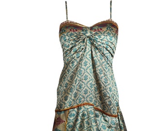 Womens Beach dress, Blue Beige Spaghetti Strap Dress, Bohemian Handmade Summer Dresses S/M