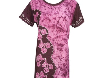 Womens Casual Maxi Dress, Pink Brown Tie Dye long dress, Scoop Neck Rayon Summer Beach Long Sundress L/XL