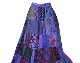 Indian Vintage Patchwork skirt, Purple Maxi Skirt, Hippie Skirt, Summer, gypsy Skirts, Elastic Waist Long skirt S/M